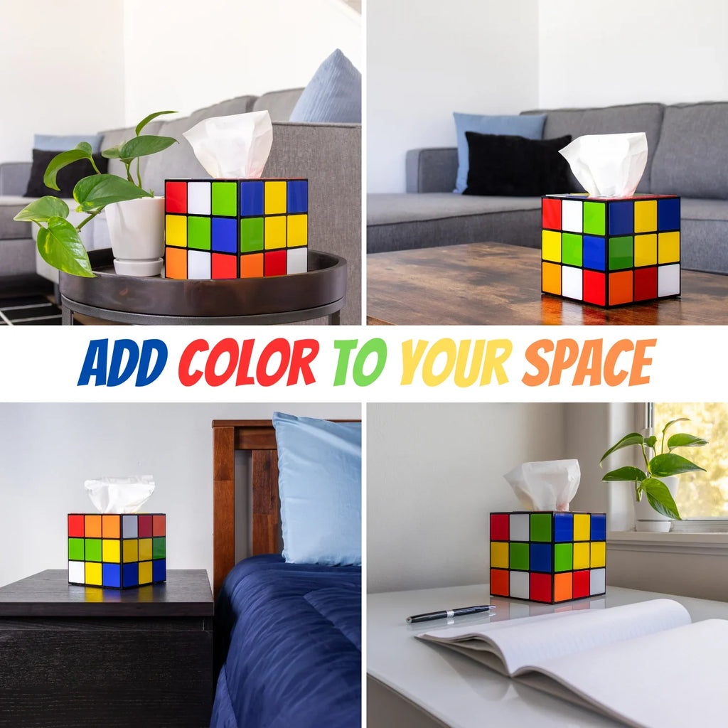Magic Cube Tissue Box Cover | Big Bang Theory Props & Decor | Easy Use with Magnetic Bottom Lid to Keep Tissues Secure