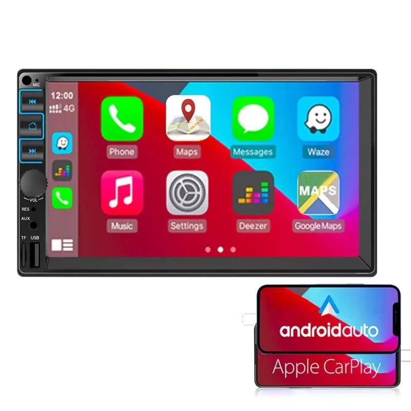 Car Radio 7'' 2 Din Stereo Receiver Bluetooth, Microphone, Mirror Link, Display, GPS, Touch Screen Support Apple Carplay , Android Auto
