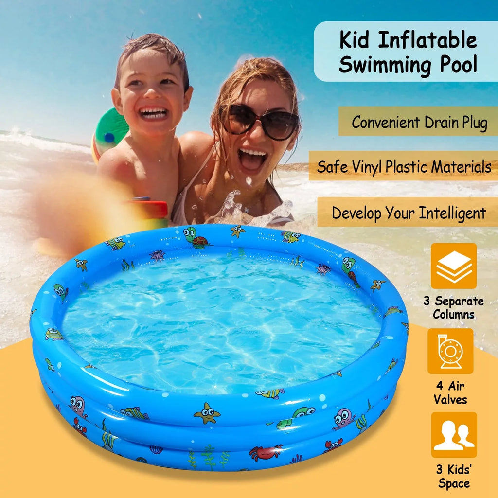 iMounTEK Kid Family Pool, 51x13” Inflatable Swimming Pool for 3 Kids with 4 Bottom Water Drain Plug