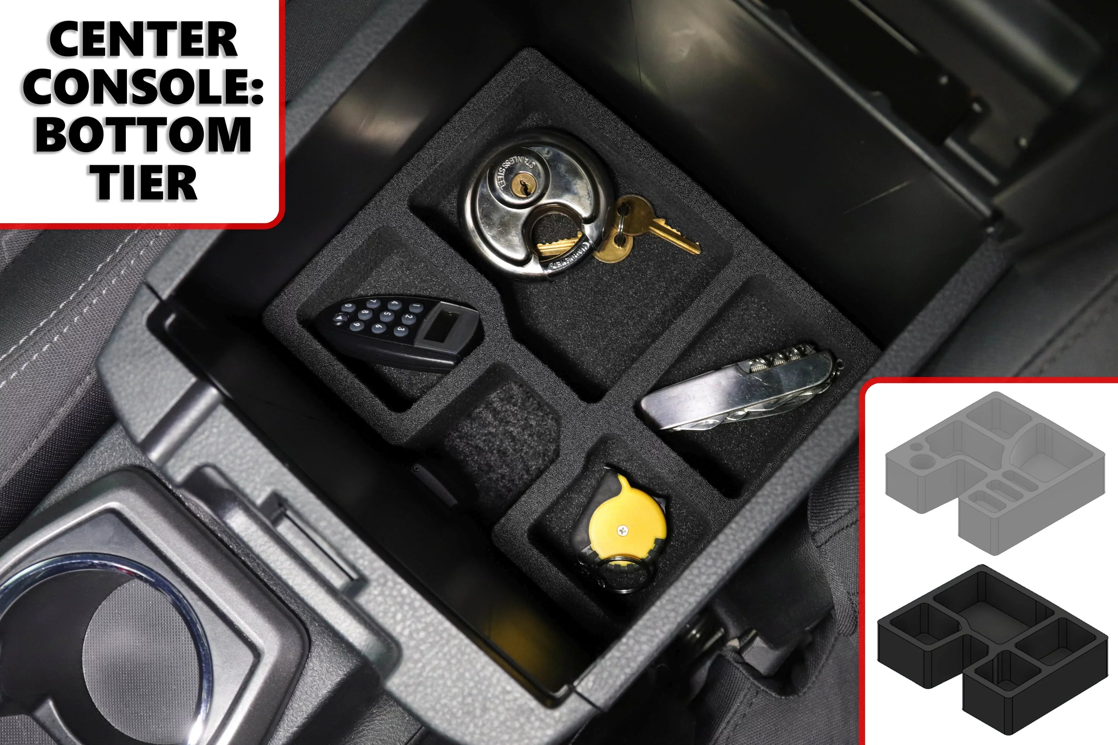 Red Hound Auto Center Console Organizer 2 Piece Set Vehicle Organizational System Inserts Compatible with Toyota Tacoma 2016-2020 Black Anti-Rattle