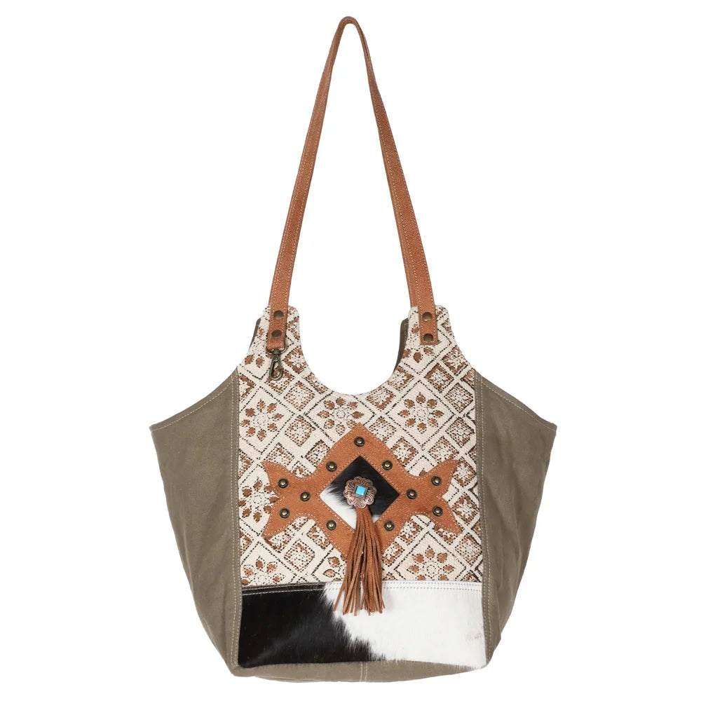 KB OHLAY KB611 TOTE Upcycled Wool Upcycled Canvas Hair-on Genuine Leather women bag western handbag purse