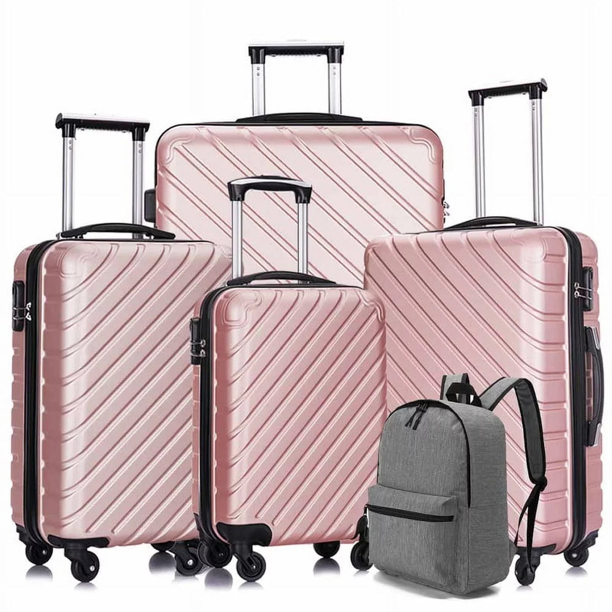 4 Piece Hardshell Luggage Sets,Travel Suitcase,Carry On Luggage with Spinner Wheels Free Cover&Hanger Inside rose gold