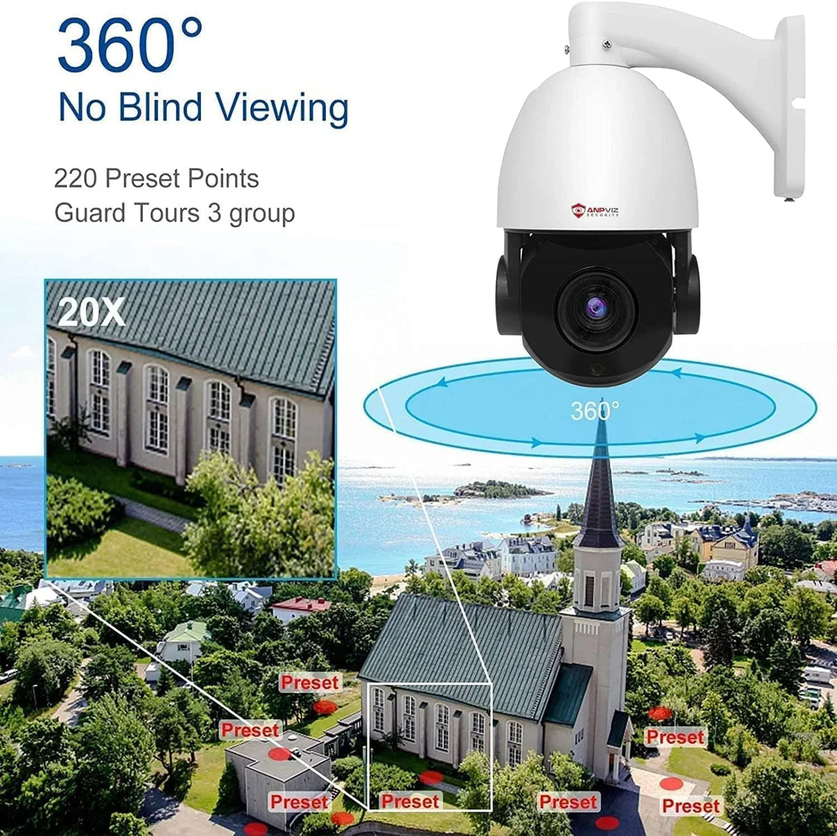 Anpviz 6MP PoE PTZ IP Surveillance Camera 20X Optical Zoom, PTZ IP Security Camera Outdoor Indoor with Mic/Audio, Person Vehicle Detection, IR Night Vision, Metal, Pan 360°/Tilt 90°, IP66 Waterproof