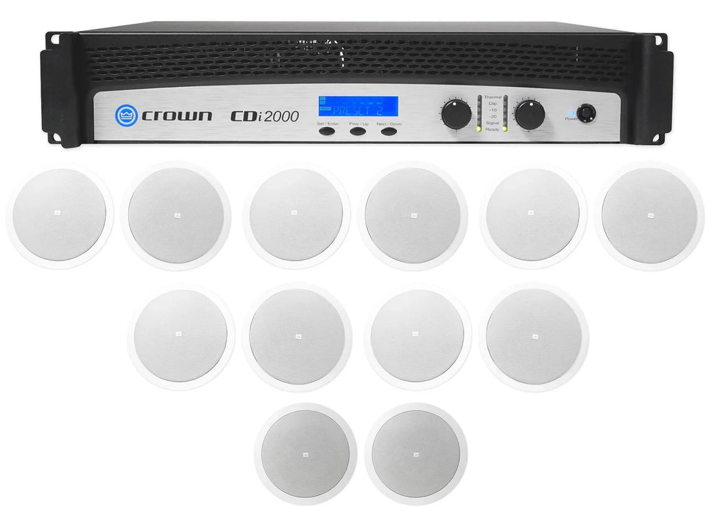Crown CDi2000 800w 70V Commercial Amplifier+10) JBL Front+2) Background Speakers
