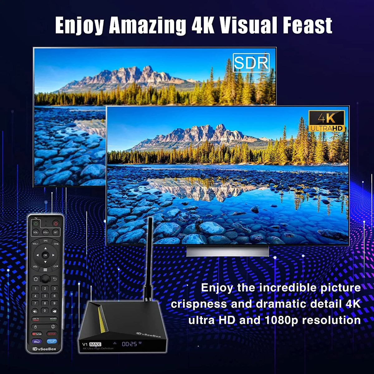 vSeeBox V1 MAX 4GB | 32GB | OTA Updates | 6k Video | 7 premium apps
