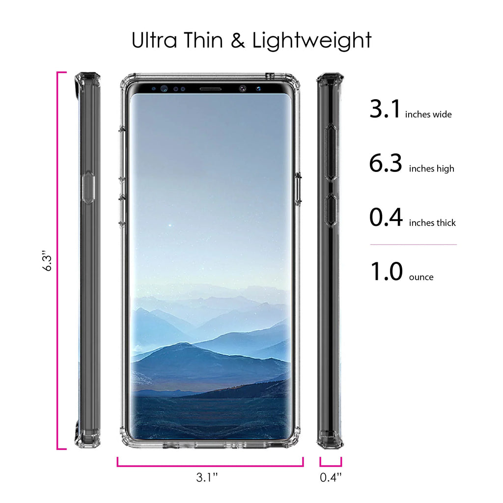 DistinctInk Clear Shockproof Hybrid Case for Samsung Galaxy Note 9 - TPU Bumper Acrylic Back Tempered Glass Screen Protector - Cross Heart - Faith Hope Love