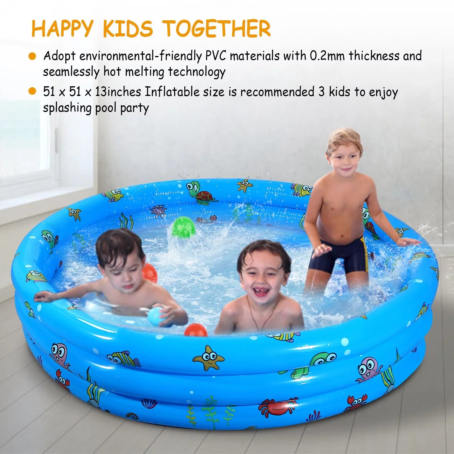 iMounTEK Kid Family Pool, 51x13” Inflatable Swimming Pool for 3 Kids with 4 Bottom Water Drain Plug