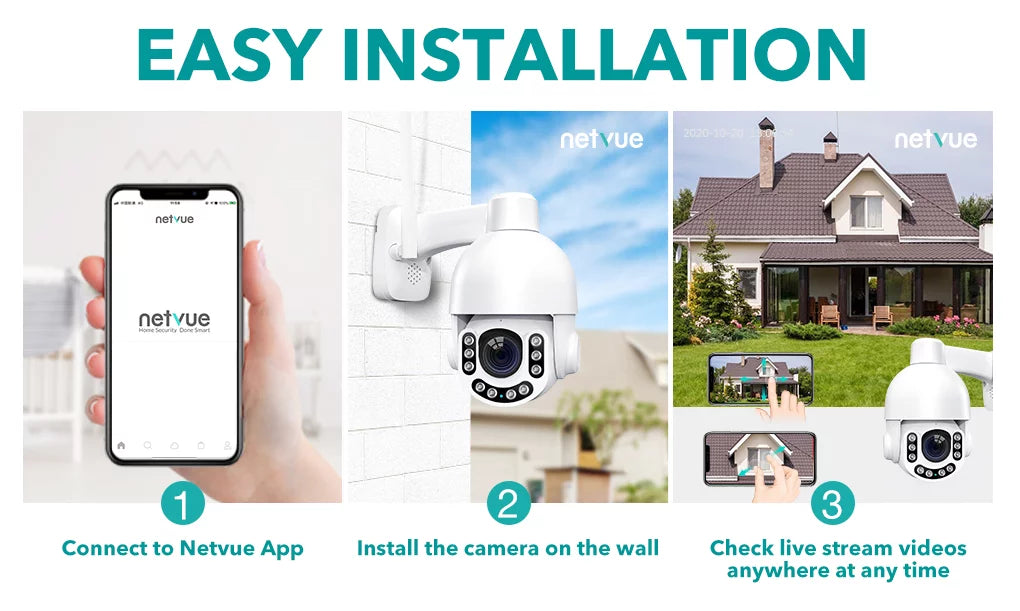 Netvue Outdoor Security Camera, 2K 3MP Home Surveillance Camera, PTZ Security Camera with Wifi Connection