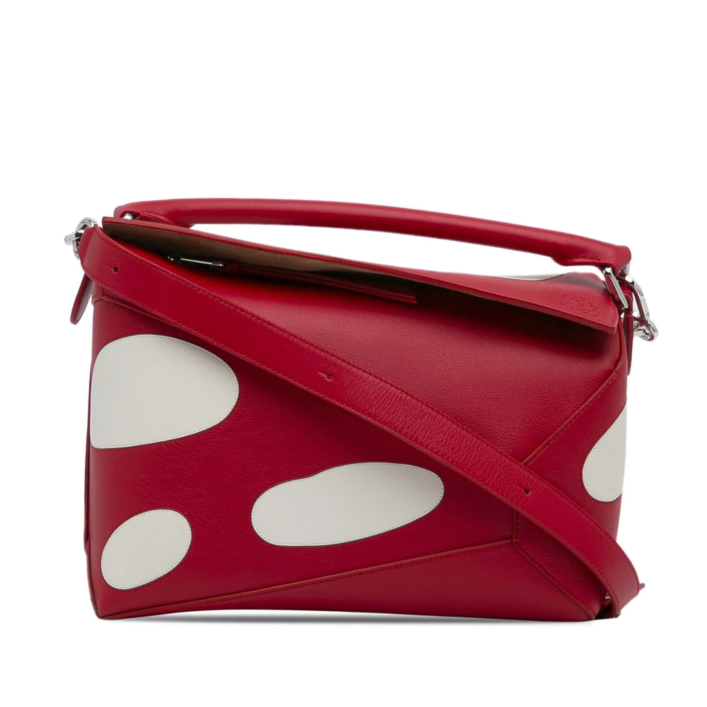 Pre-Owned Authenticated LOEWE Small Mushroom Puzzle Edge Calf Leather Red Satchel Unisex (Good)