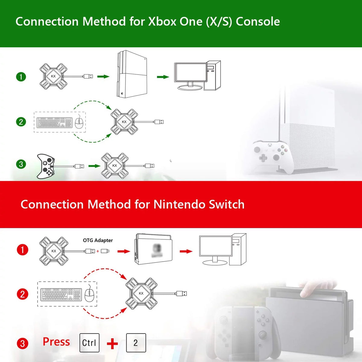 Abody Keyboard Mouse Adapter Portable Mouse Keyboard Converter Adapter Replacement for Switch/X-box/PS5/P-S-4/PS3 KX Gamepad Controller Adapter