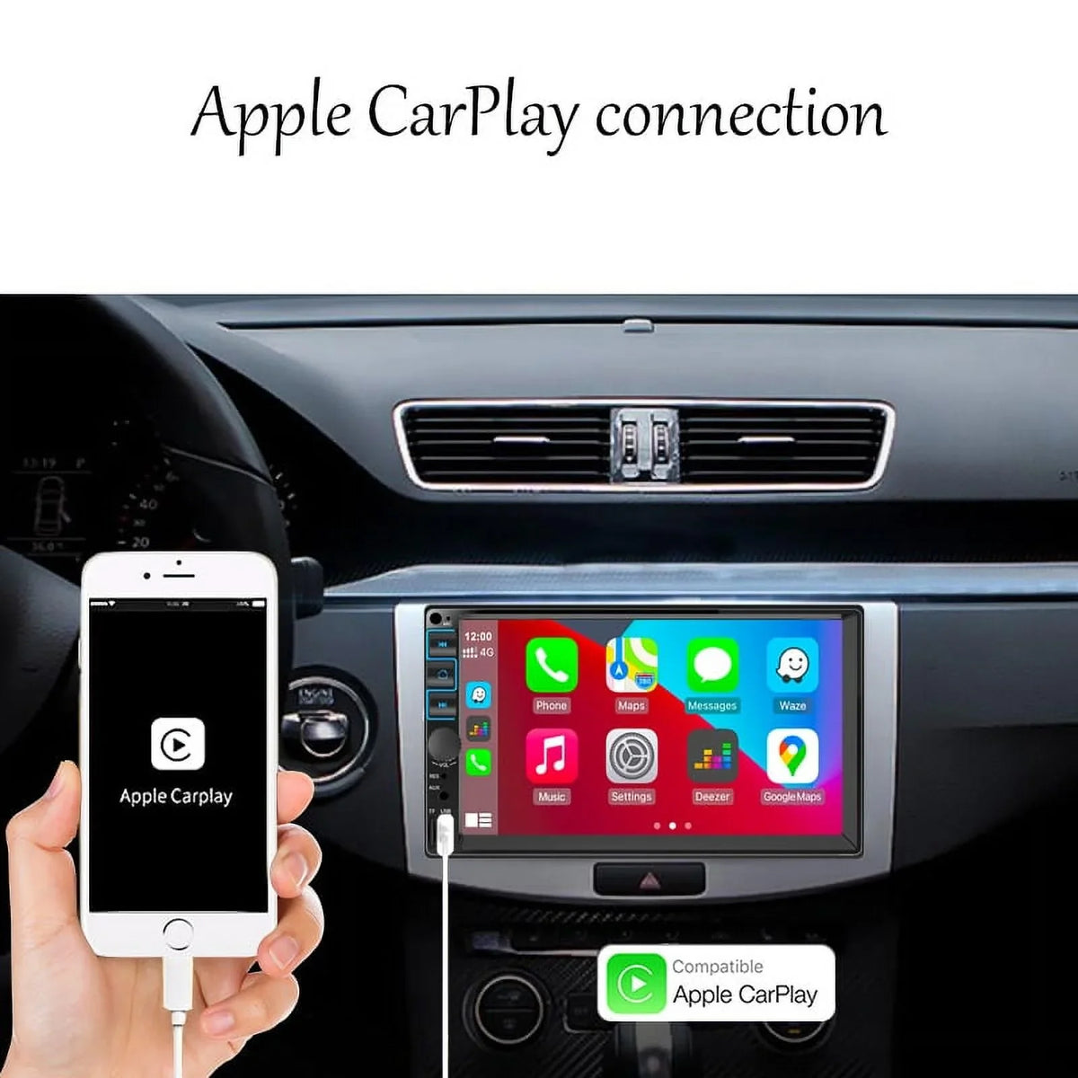 Car Radio 7'' 2 Din Stereo Receiver Bluetooth, Microphone, Mirror Link, Display, GPS, Touch Screen Support Apple Carplay , Android Auto