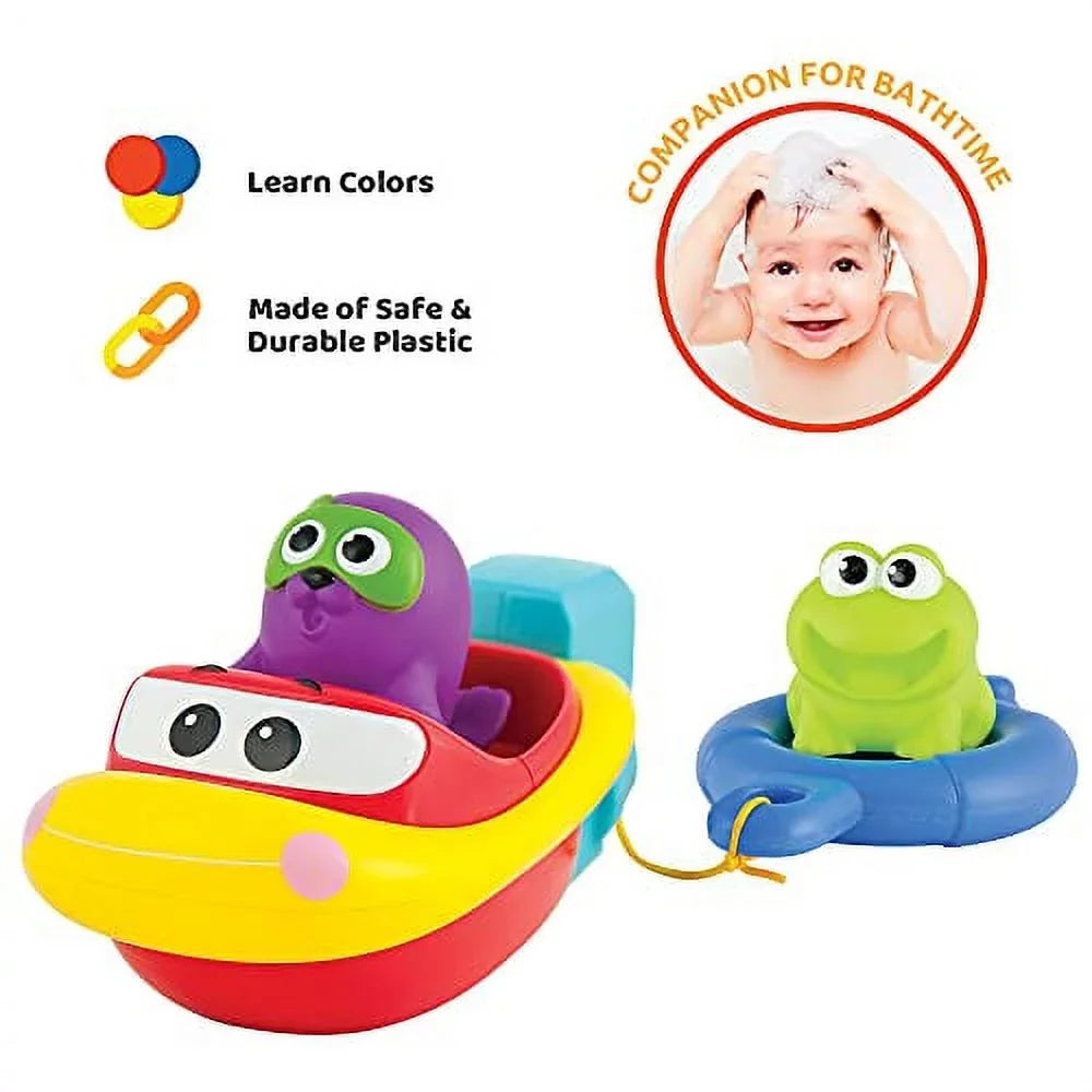 KiddoLab Pull 'N Go Boat Seat - Bath Toys for Boys & Girls - Toy Boats for Babies, Kids & Toddlers - Bathtub & Pool Playtime Floating Accessories - Child-Safe & Durable Plastic, No Batteries Needed