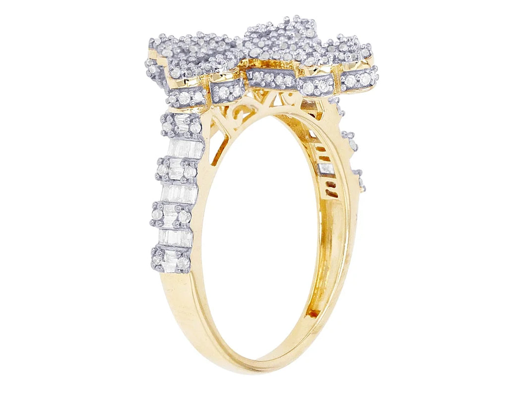 Baguette Cross  0.875 CT Diamond Ring 10K Yellow-White Gold