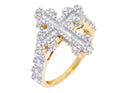Baguette Cross  0.875 CT Diamond Ring 10K Yellow-White Gold