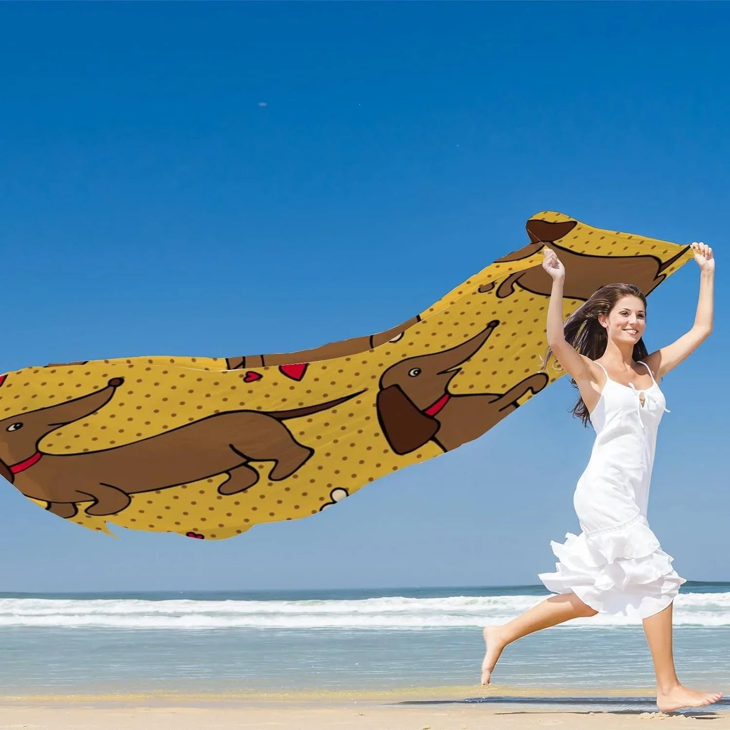 Hyjoy Yellow Dachshund Long Silk Neck Scarf Lightweight Shawl Wrap Scarves for Women Girls