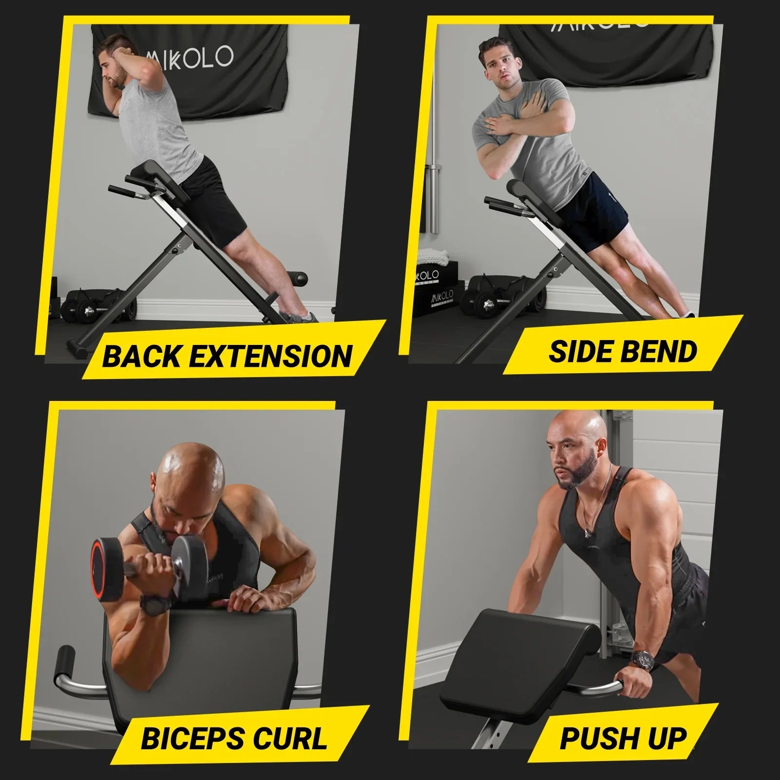 Mikolo Hyperextension Roman Chair, Foldable Exercise Bench with 300LBS Capacity, 9 Adjustable Heights for Strength Training.