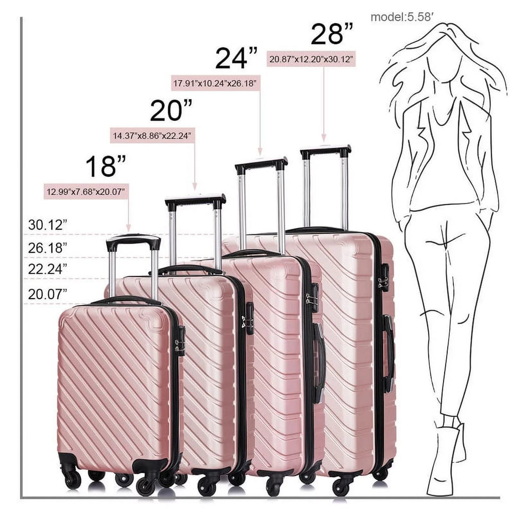 4 Piece Hardshell Luggage Sets,Travel Suitcase,Carry On Luggage with Spinner Wheels Free Cover&Hanger Inside rose gold