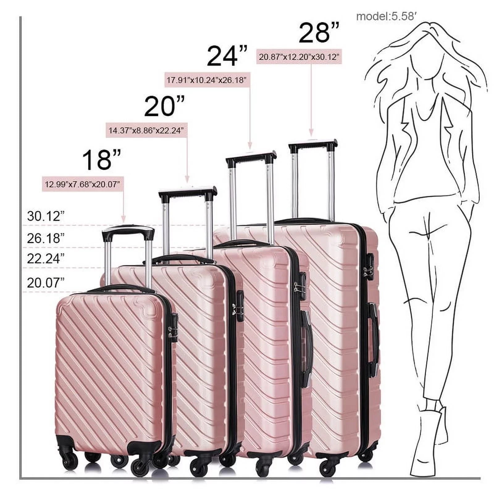4 Piece Hardshell Luggage Sets,Travel Suitcase,Carry On Luggage with Spinner Wheels Free Cover&Hanger Inside rose gold