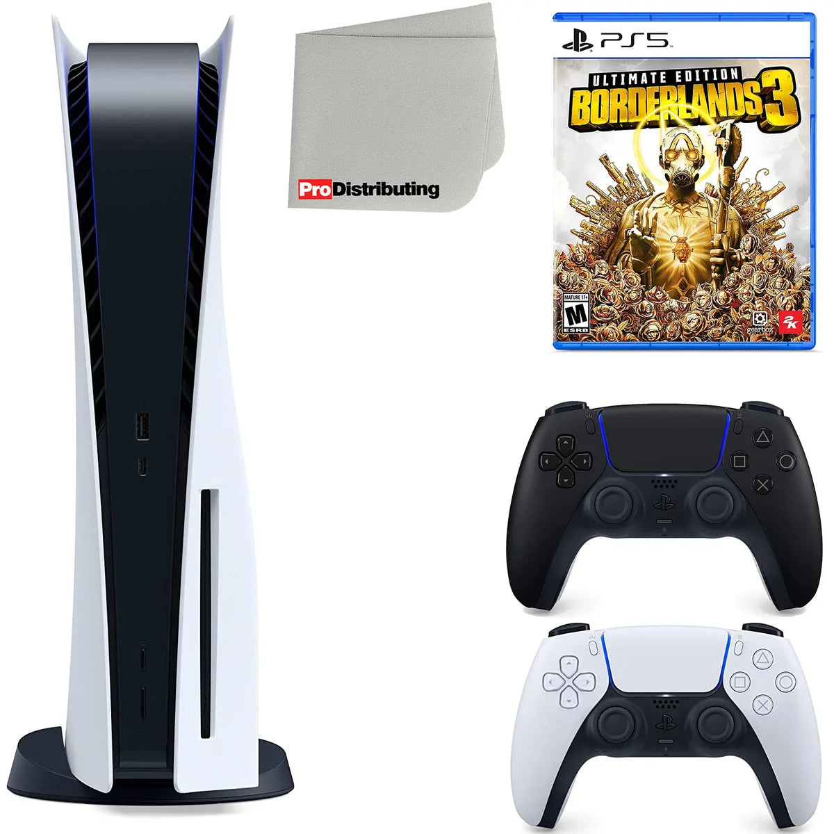 Sony Playstation 5 Disc Version (Sony PS5 Disc) with Midnight Black Extra Controller, Borderlands 3 Ultimate Edition and Microfiber Cleaning Cloth Bundle