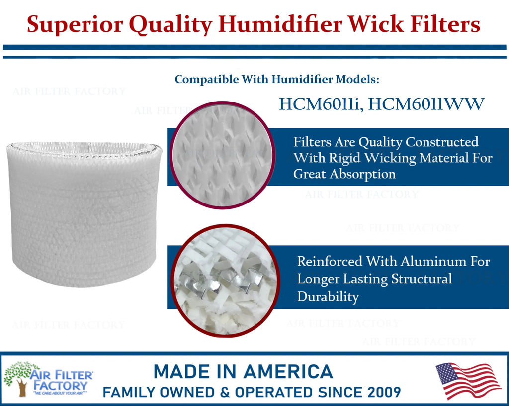2-Pack Air Filter Factory Compatible with Honeywell HCM6011i, HCM6011WW Humidifier Wick Filter