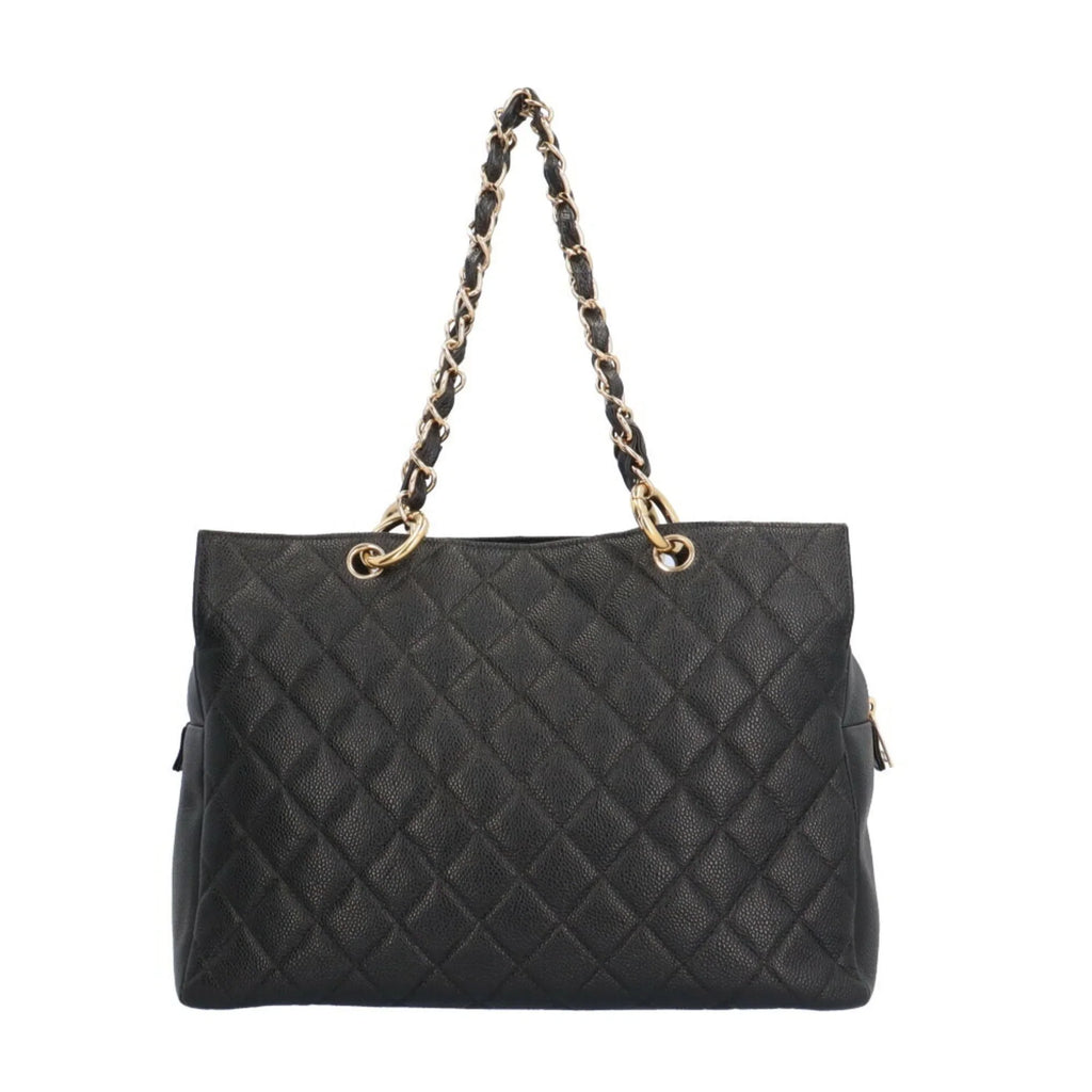 Pre-Owned CHANEL Caviar Chain Tote Shoulder Bag Skin Black Women's (Good)