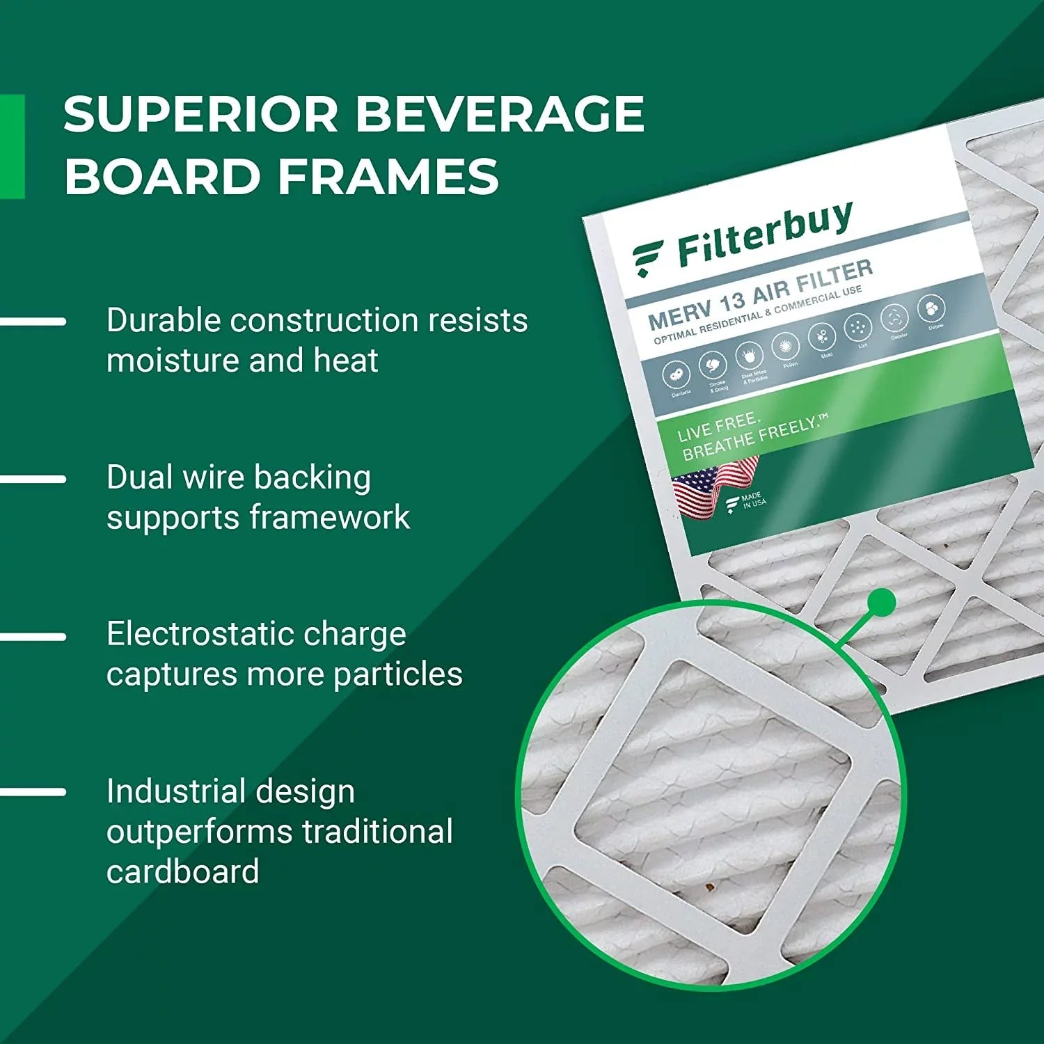 Filterbuy 12x16x2 MERV 13 Pleated HVAC AC Furnace Air Filters (3-Pack)