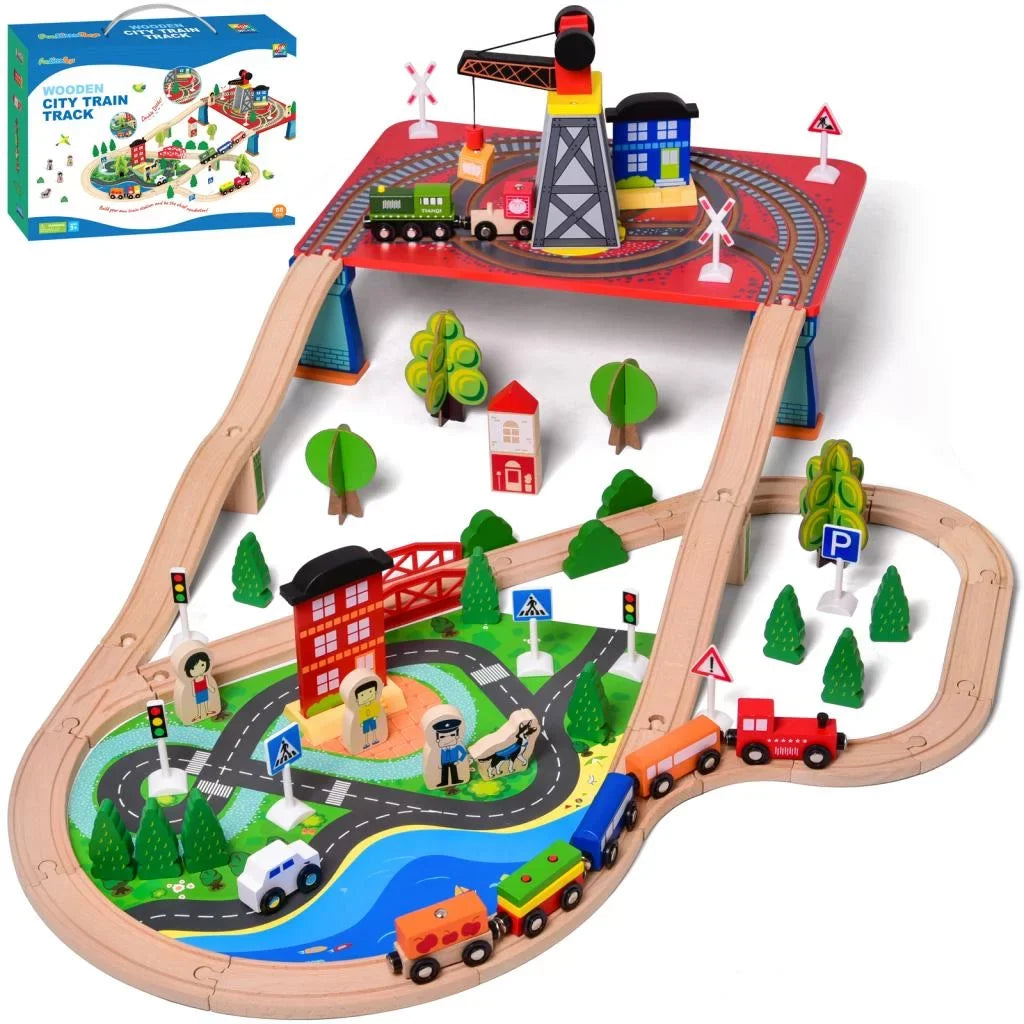 Fun Little Toys 88PCs Wooden Play Set, Enchanting Wooden Train  Set for Toddlers Age 3+