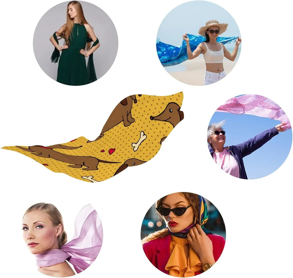 Hyjoy Yellow Dachshund Long Silk Neck Scarf Lightweight Shawl Wrap Scarves for Women Girls