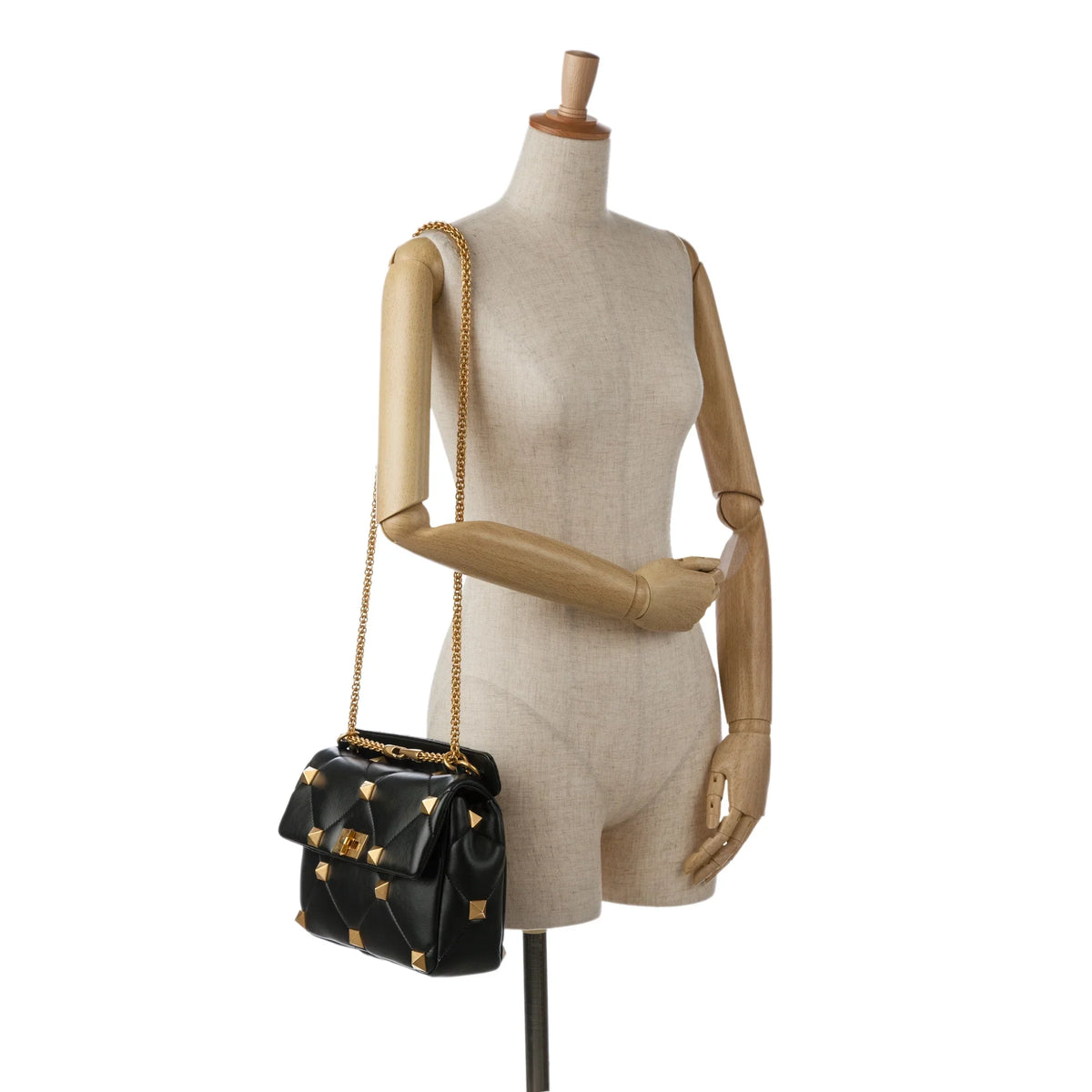 Pre-Owned Authenticated Valentino Medium Roman Stud Satchel Calf Leather Black Unisex (Good)