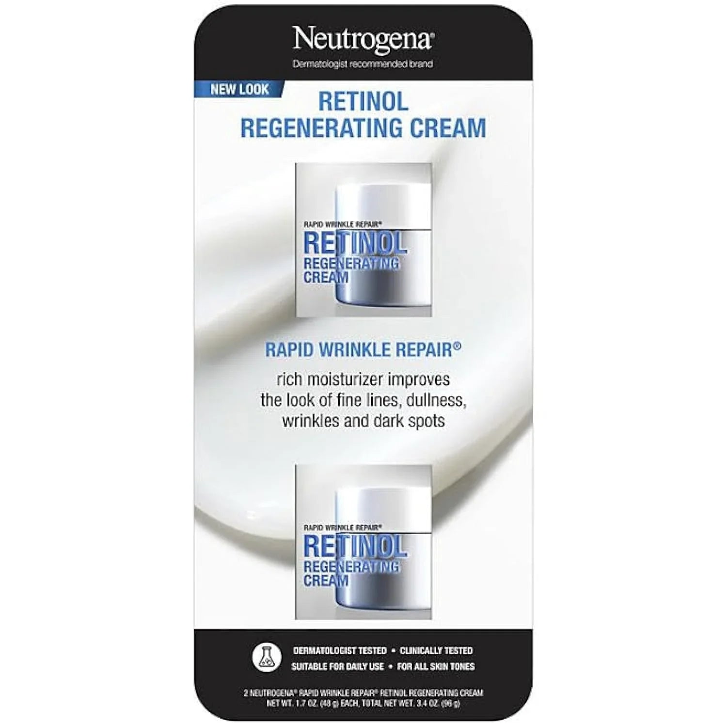 Neutrogena Rapid Wrinkle Repair Retinol Face Moisturizer, Fragrance Free, Daily Anti-Aging Face Cream with Retinol  and  Hyaluronic Acid to Fight Fine Lines, Wrinkles,  and  Dark Spots, 1.7