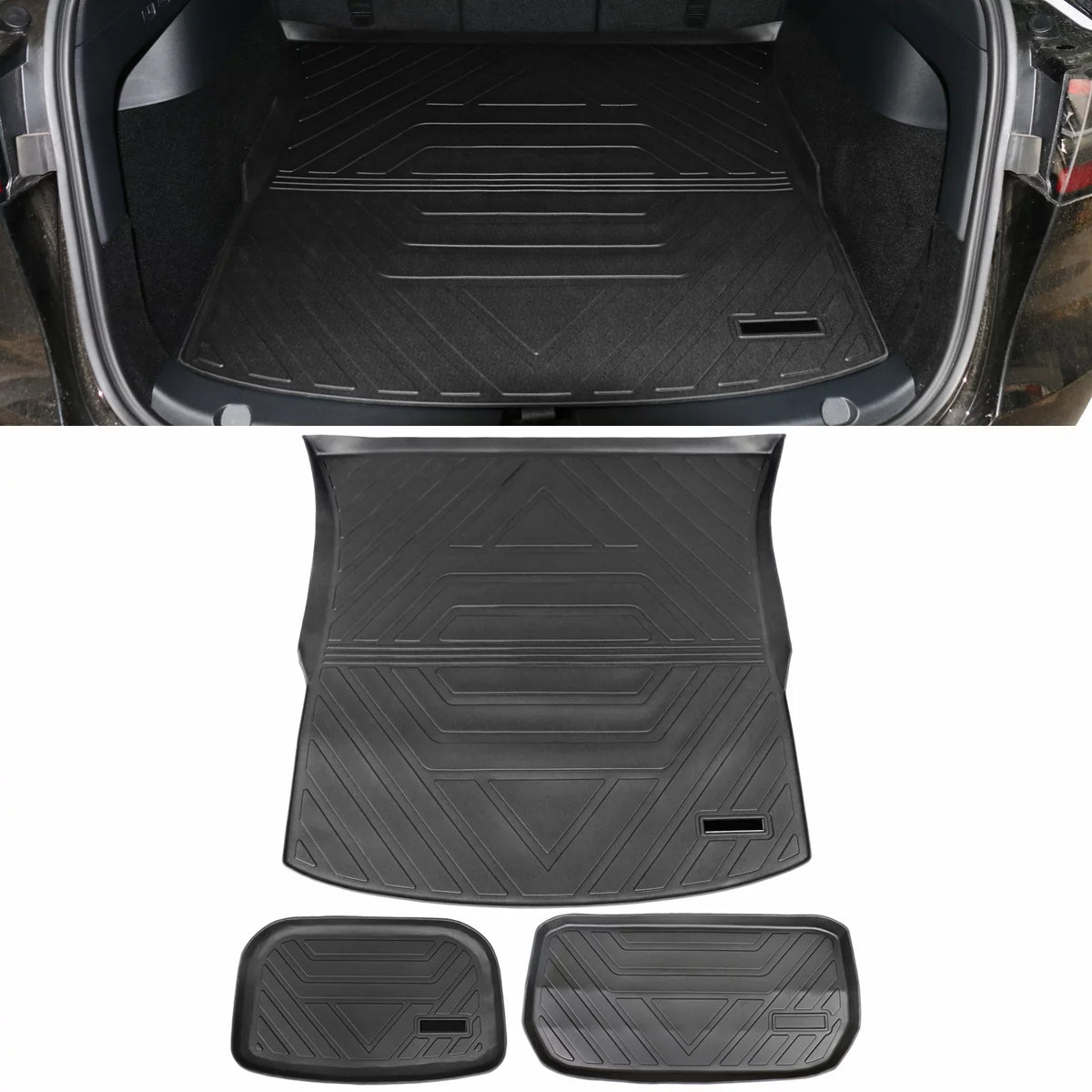 Ikon Motorsports Trunk Mats Cargo Liner Compatible with 2020-2023 Tesla Model Y Black TPE All Weather Waterproof Anti-Slip Frunk Trunk Under Cargo Storage Liner Mat Interior Accessories 3PCS