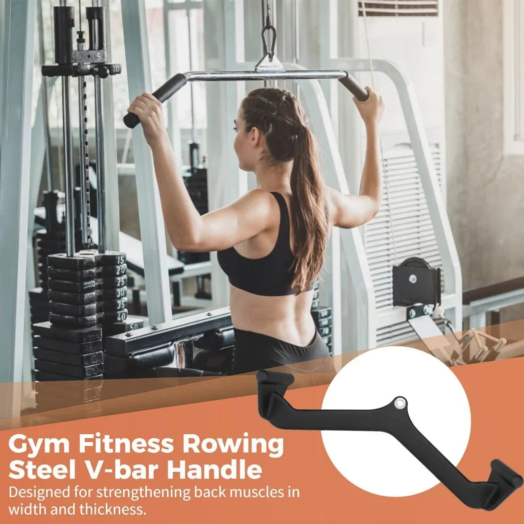 Gym Fitness Rowing V-bar, Pull-down Rowing Handle for Back Muscles, Pulley Cable Machine Attachment with Carabiner for Lats and Trapezius Training, Bodybuilding, Gyms, Sports