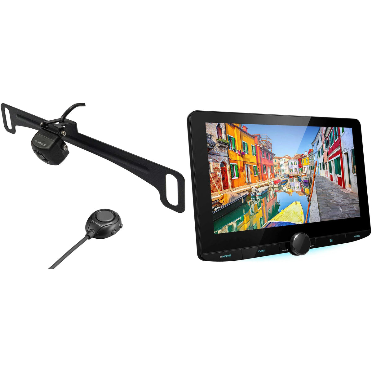Kenwood DMX1037S 10.1" Floating Panel Digital MultiMedia Receiver with CMOS-320LP Multi-Angle Rear View Camera with License Plate Mounting