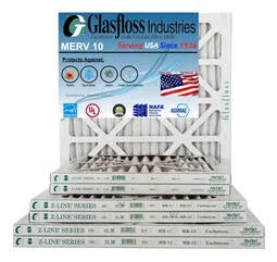 Glasfloss 20x24x1 - MERV 10 -Qty:12 - Furnace Air Filter - Made in USA (Actual Size: 19.5 x 23.5x7/8 inch)