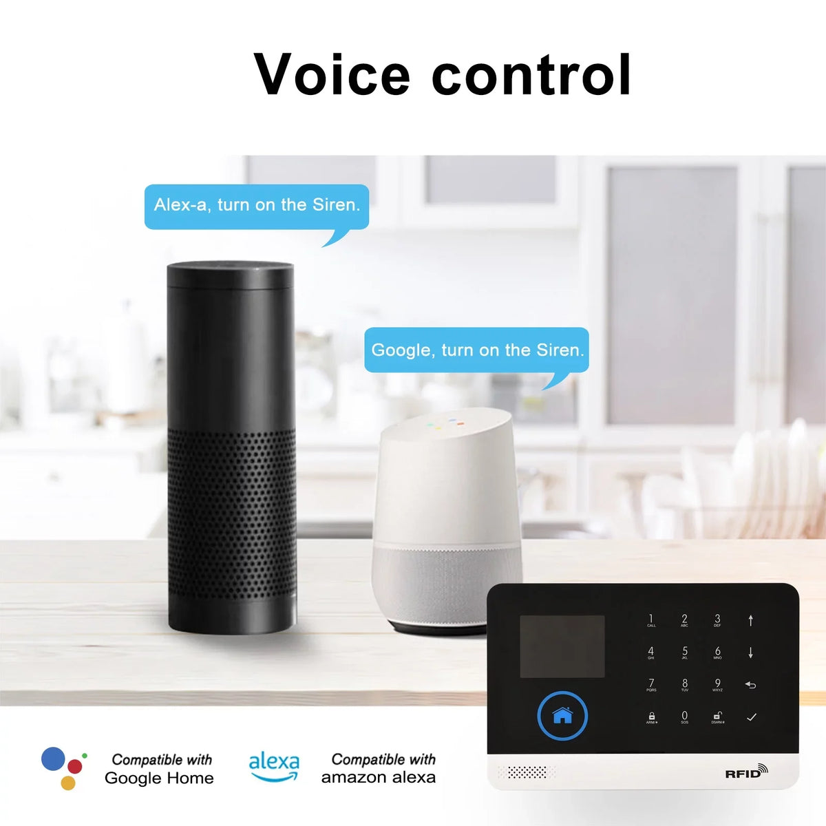 433MHz Wireless WIFI + GSM Auto-dial Alarm System LCD Display Door Sensor PIR Motion Sensor Phone APP Remote Control Compatible with Home Voice Control Smart Home Burglar Alarm System