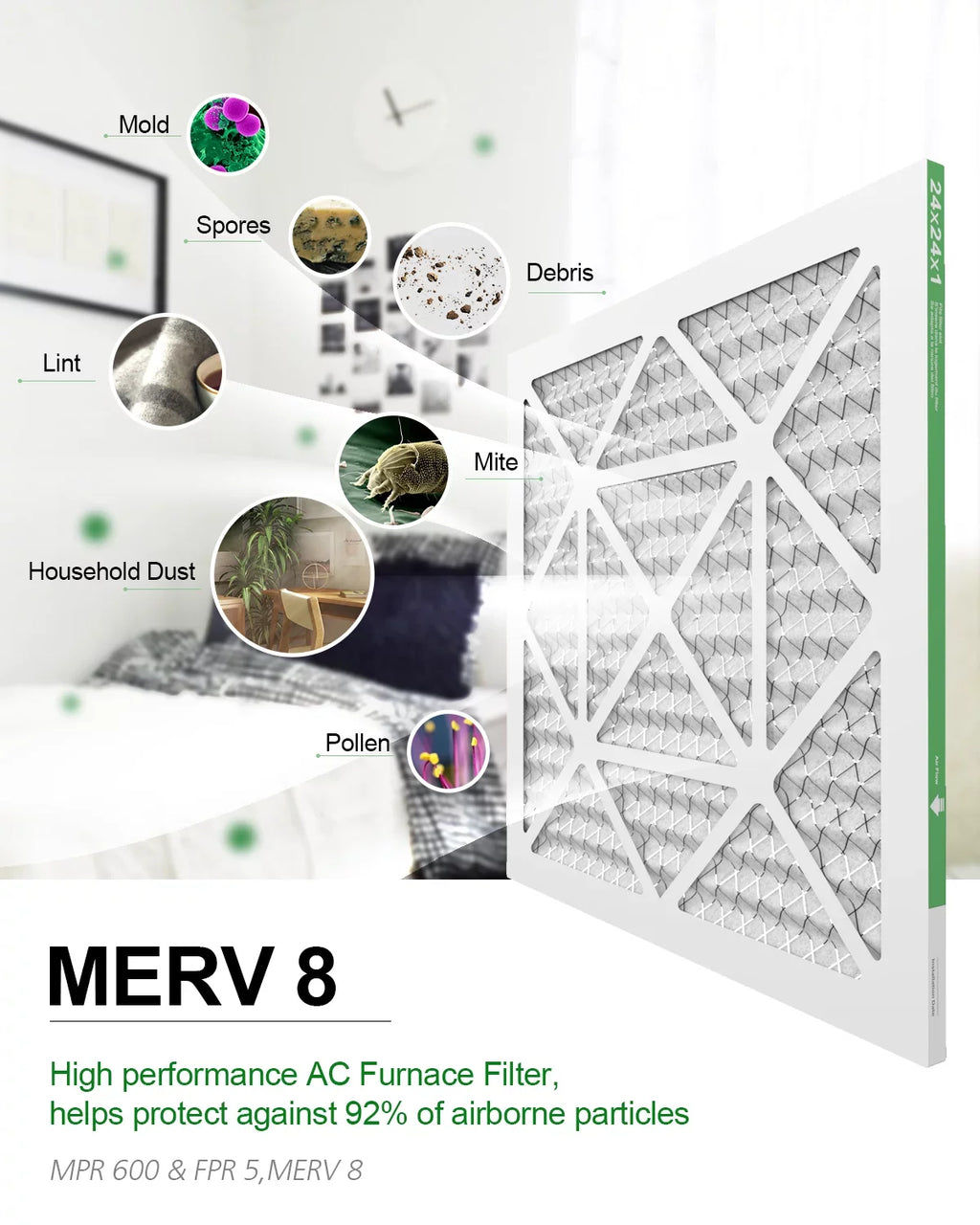 TRIGHTFILTERS 24x24x1 Air Filter MERV 8 Pleated HVAC AC Furnace Home Filters 6 Pack