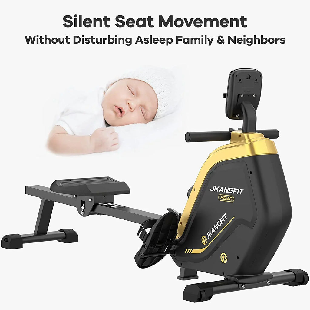 pooboo Folding Rowing Machine - Rowing Machines for Home Use Indoor Magnetic Rower for Full Body with 16 Levels Resistance LCD Monitor Device Holder