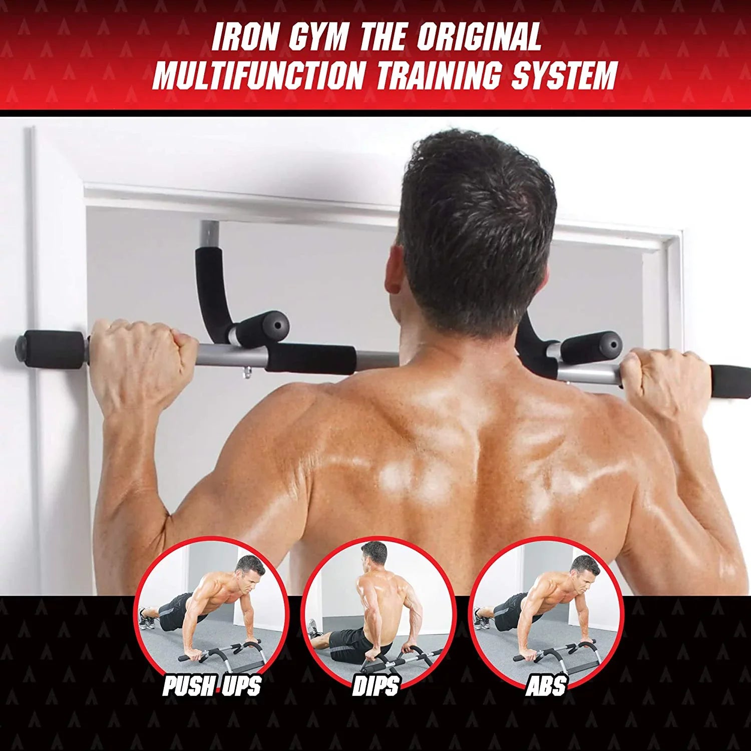 Delaman Iron Gym Pull Up Bars - Total Upper Body Workout Bar for Doorway, Adjustable Width Locking, No Screws Portable Door Frame Horizontal Chin-up Bar, Fitness Exercise & Training Equipment for Home