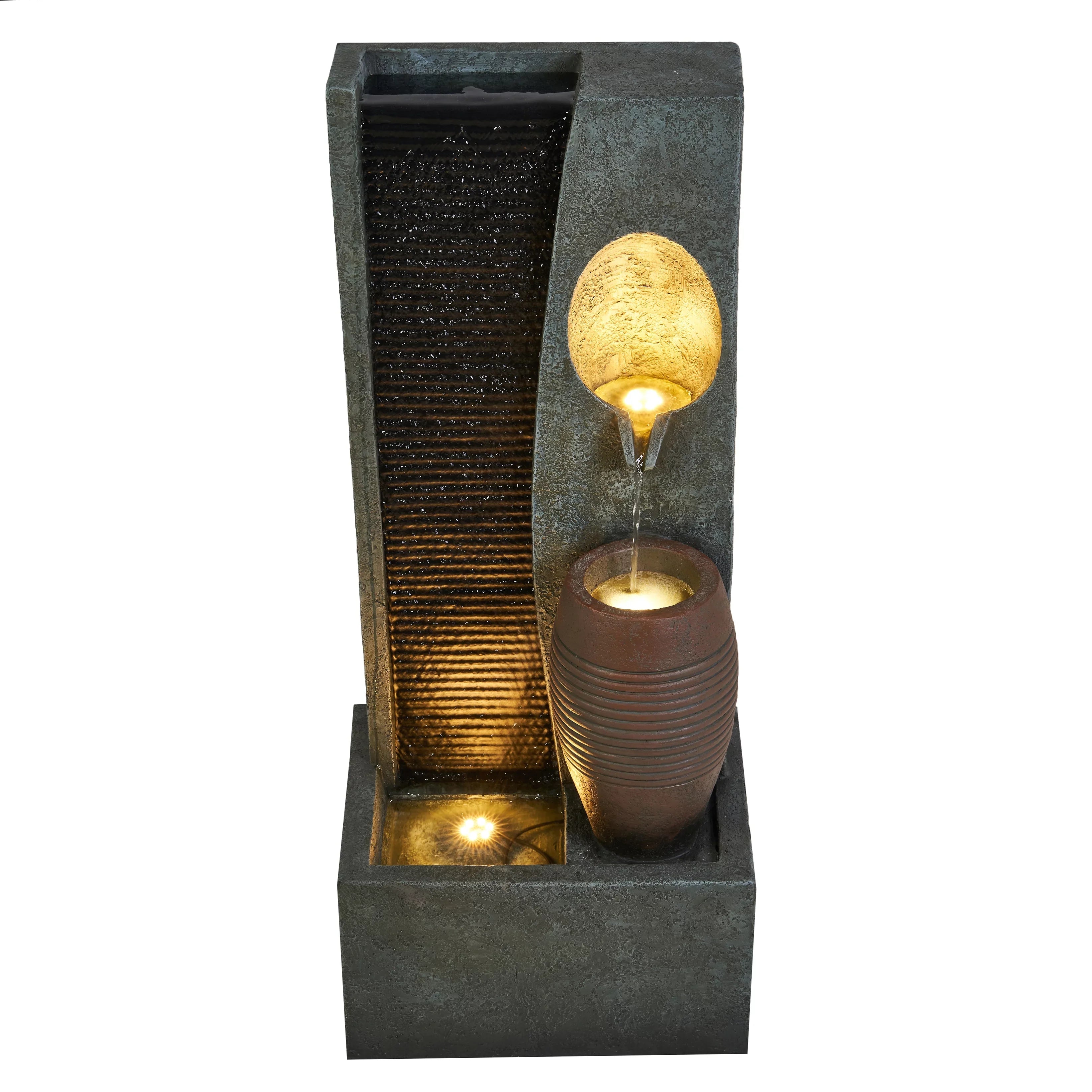 32' H Rainfall Vase Fountain with 3 Warm White LEDS
