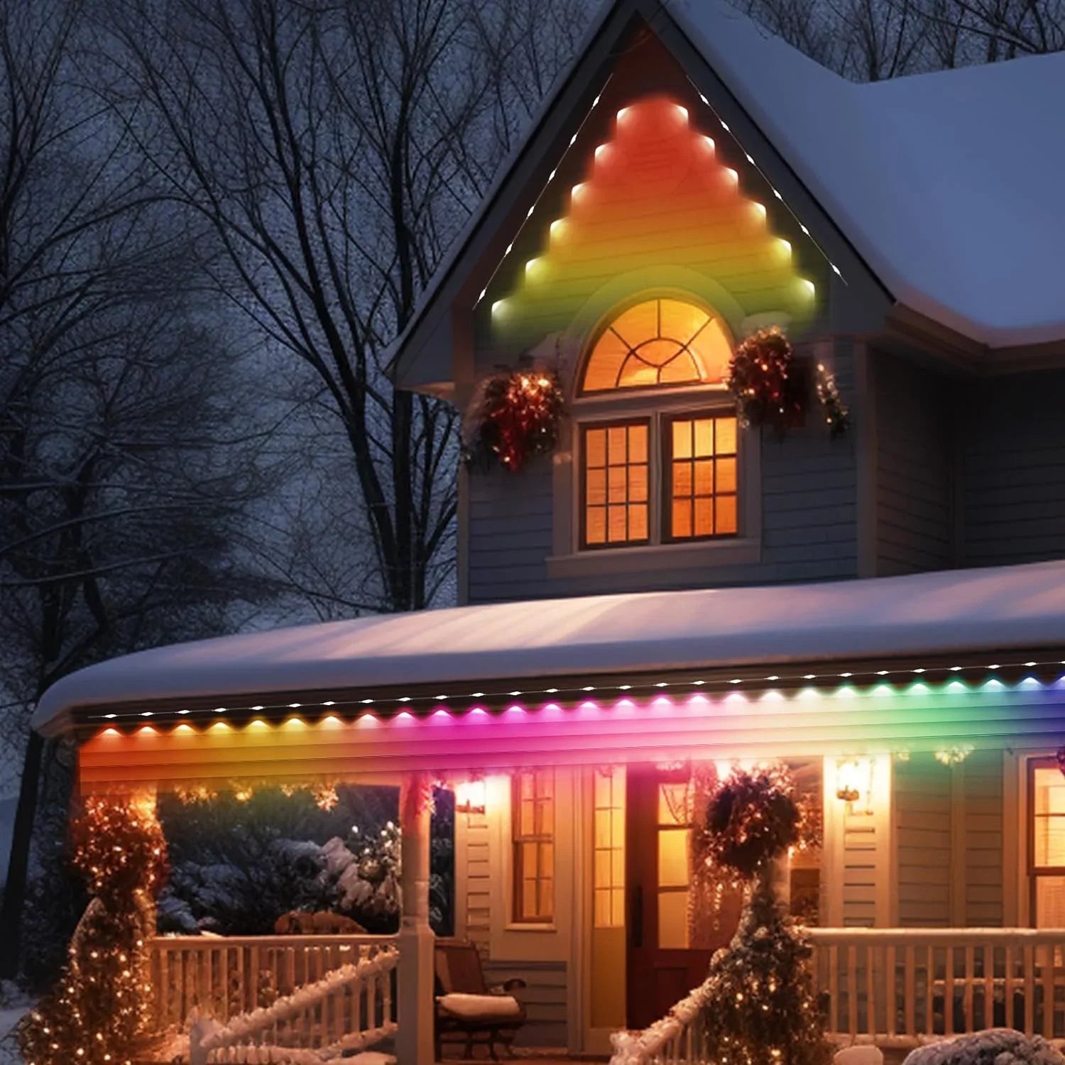 Permanent Outdoor Lights, 100ft with 72 LED Eaves Lights IP67 Waterproof, RGB Outdoor Lights with DIY Scene Modes, Suitable for Holiday and Daily Using, Work with Remote & Alexa