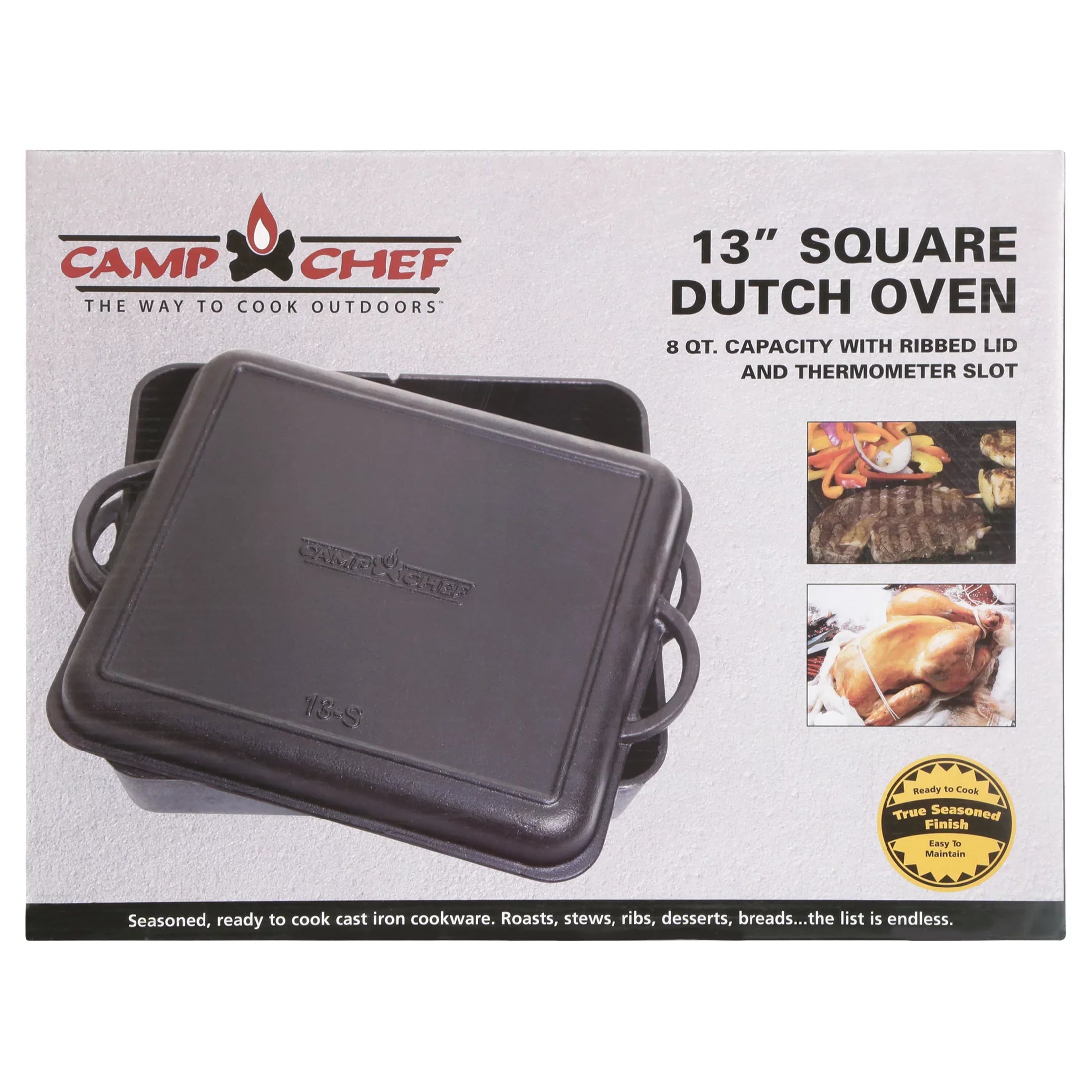 Camp Chef Cast Iron Dutch Oven 8 Quarts, 13" x 13" Square, DO13S
