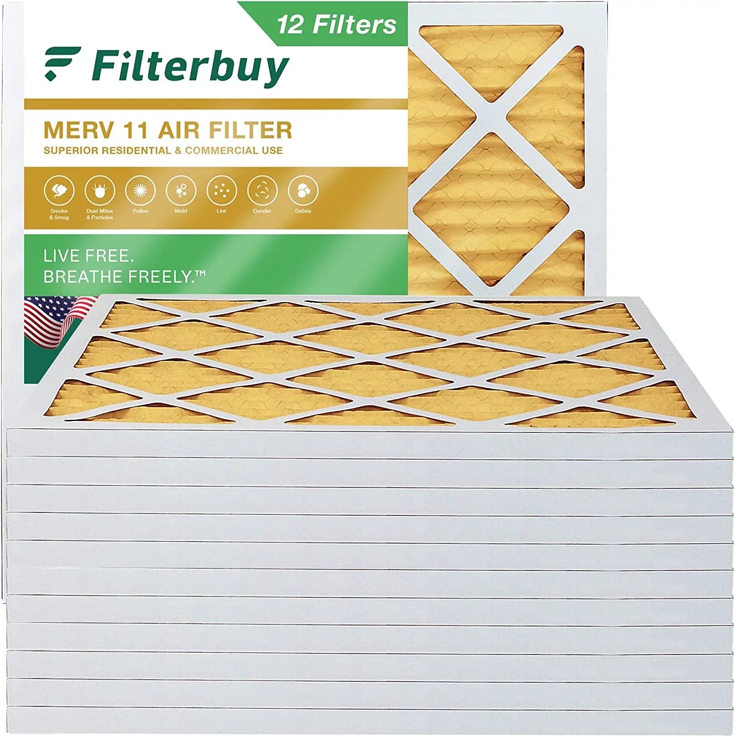 Filterbuy 20x20x1 MERV 11 Pleated HVAC AC Furnace Air Filters (12-Pack)