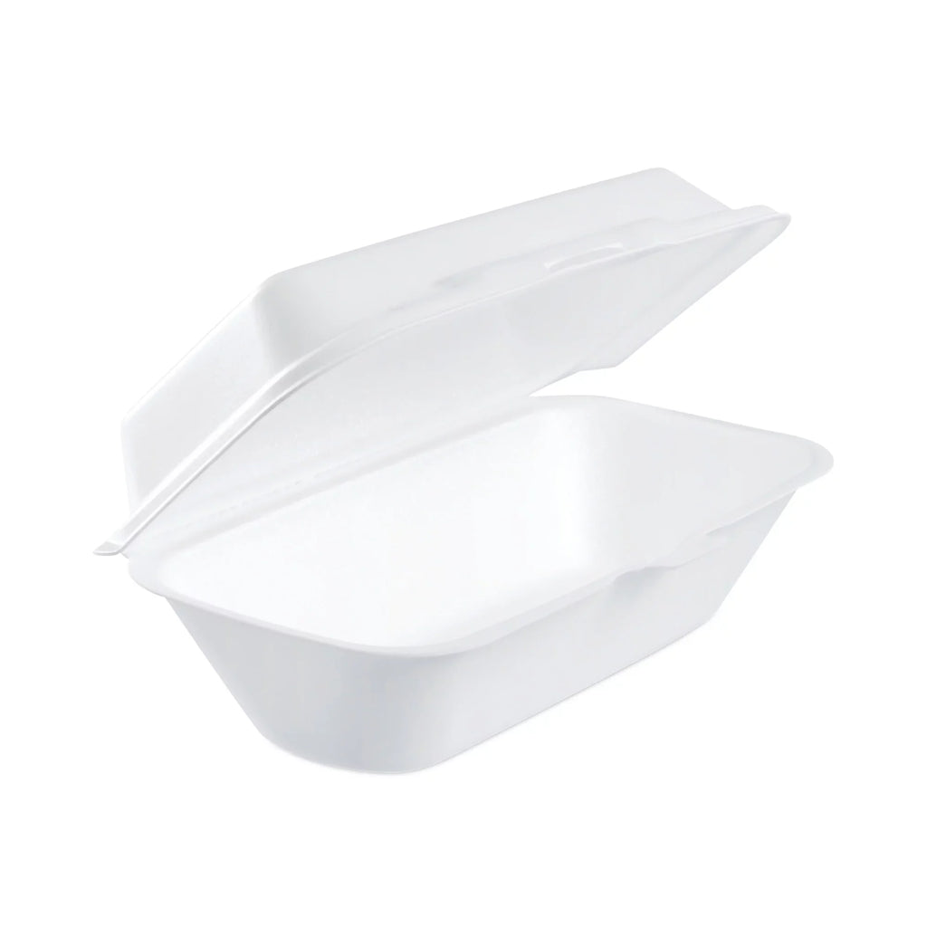 Dart Foam Hinged Lid Container, Hoagie Container with Removable Lid, 5.3 x 9.8 x 3.3, White, 125/Bag, 4 Bags/Carton -DCC99HT1R