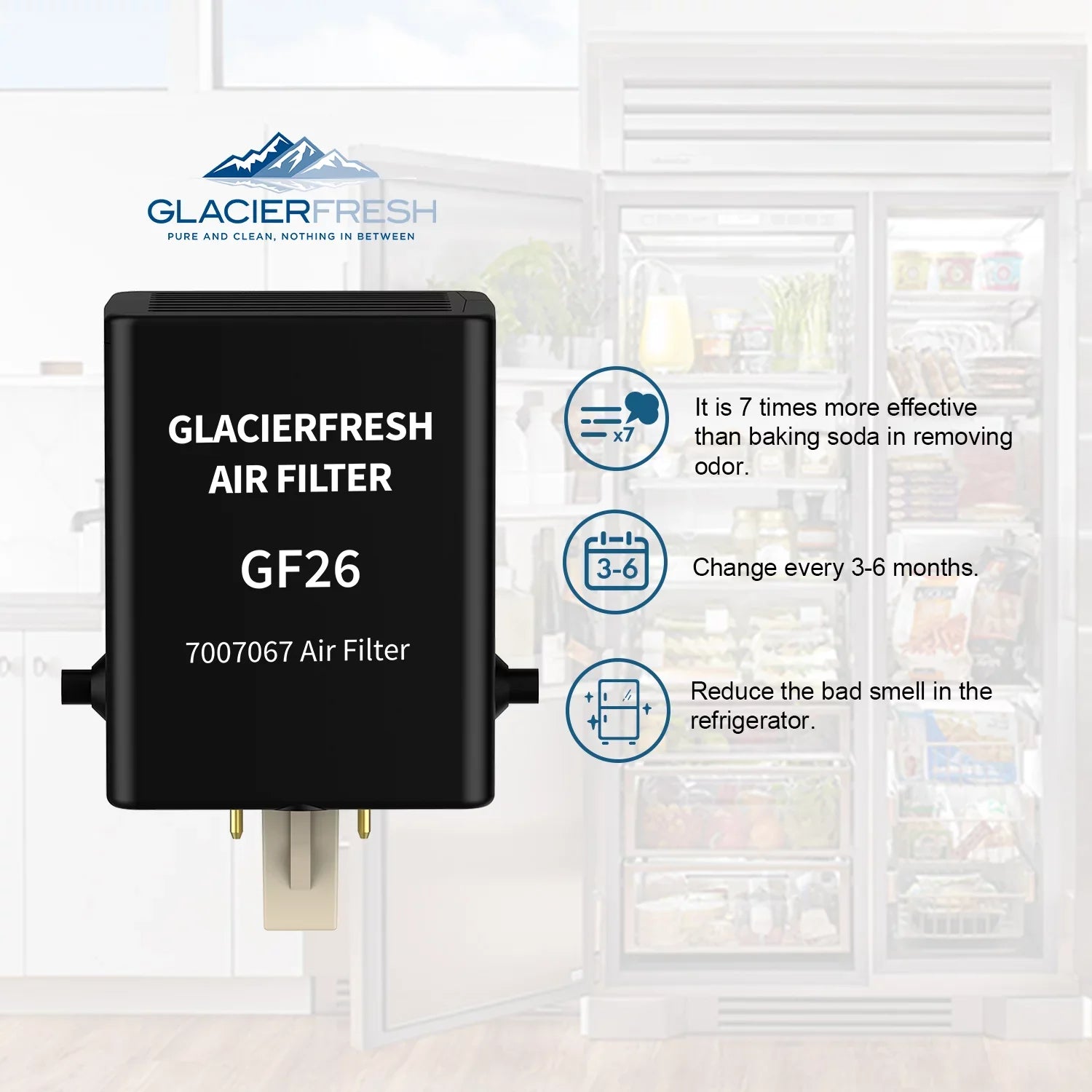 GLACIER FRESH Air Filter Replacement for Refrigerator 7007076 Air Filter, 2 Pack
