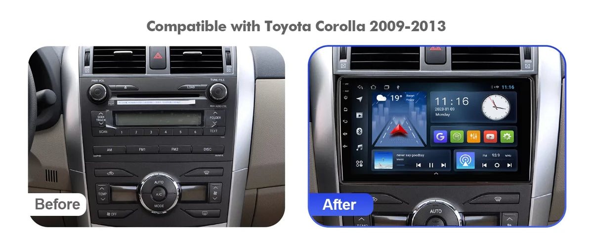 Android 10 Double Din Car Stereo for Toyota Corolla 2009-2013 with 9 Inch Touchscreen Radio Built-in Wireless Carplay/Android Auto/GPS/Bluetooth/FM/AUX-in/Steering Wheel Control Backup Camera 2+32G