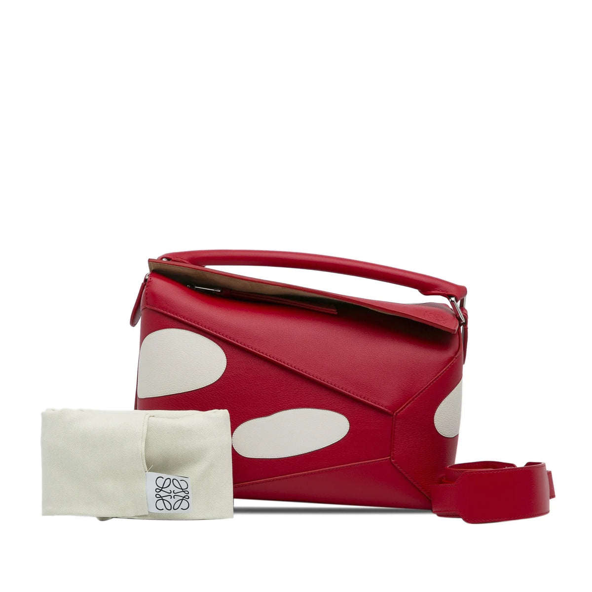 Pre-Owned Authenticated LOEWE Small Mushroom Puzzle Edge Calf Leather Red Satchel Unisex (Good)
