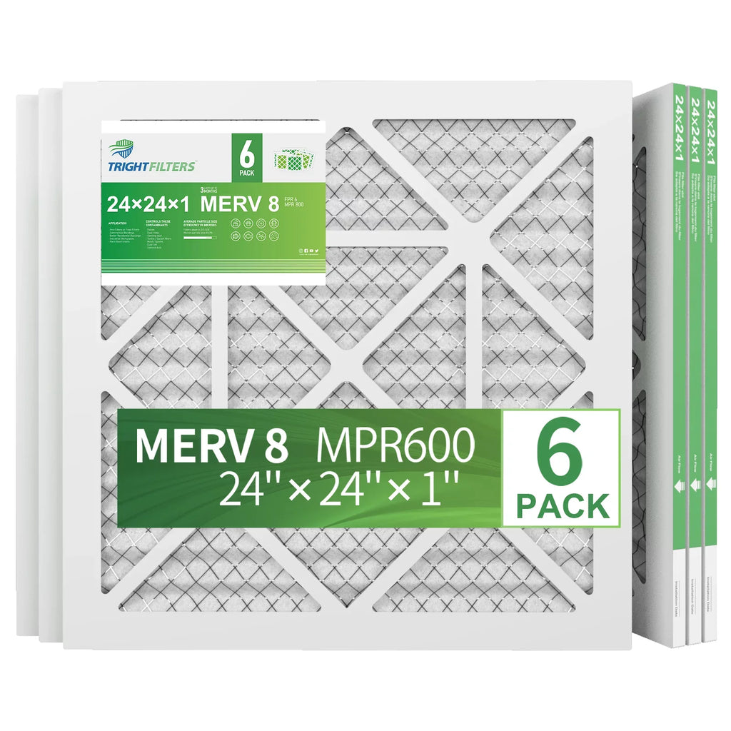 TRIGHTFILTERS 24x24x1 Air Filter MERV 8 Pleated HVAC AC Furnace Home Filters 6 Pack