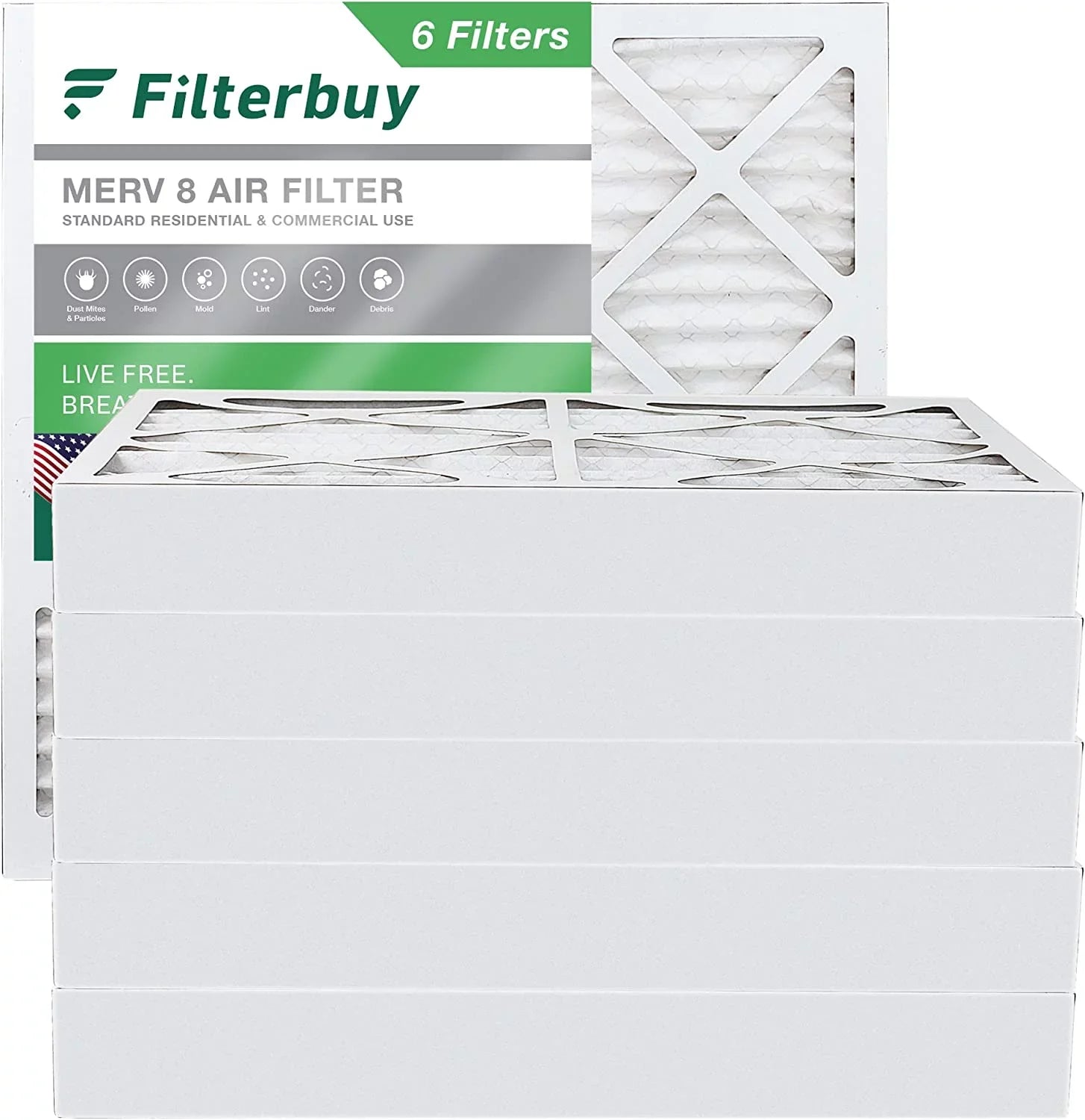 Filterbuy 20x20x4 MERV 8 Pleated HVAC AC Furnace Air Filters (6-Pack)