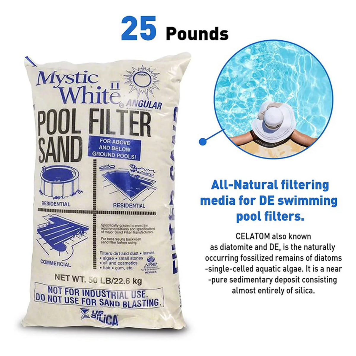 U.S. Silica 50lbs Mystic White II Swimming Pool Filter Sand, White (4 Pack)