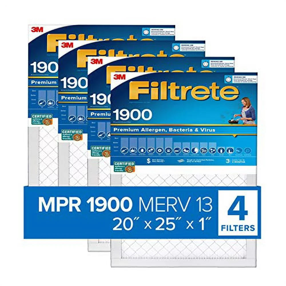 Filtrete 20x25x1, AC Furnace Air Filter, MPR 1900, Healthy Living Ultimate Allergen, 4-Pack (exact dimensions 19.69 x 24.69 x 0.78)